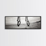 Nautical Swing, Beach Ropes, Seaside Minimalism, Canvas Print, black and white beach decor, coastal hallway wall art, maritime rustic style