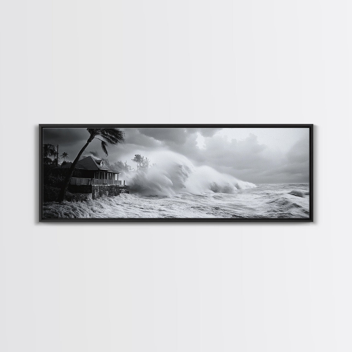 Stormy Waves, Ocean Fury, Tropical Housefront, Canvas Print, dramatic coastal decor, fall storm wall art, modern living room statement