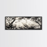 Enchanted Forest, Sunlight Rays, Dreamy Woodland, Framed Canvas Print, boho nature decor, spiritual wall art, bedroom forest scene