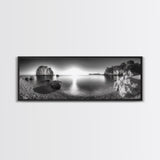 Seaside Sunrise, Rocky Beach Calm, Coastal Light, Canvas Print, peaceful ocean decor, minimalist sunrise wall art, zen meditation space