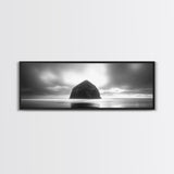 Seaside Rock Monolith, Ocean Landscape, Dramatic Sky Photography, Framed Canvas Print, Moody Wall Art, Minimalist Home Decor