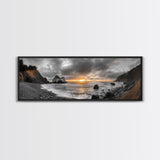 Ocean Sunset, Rocky Shore, Dramatic Coast, Canvas Print, fall beach wall art, earthy coastal home decor, nature photography, den artwork
