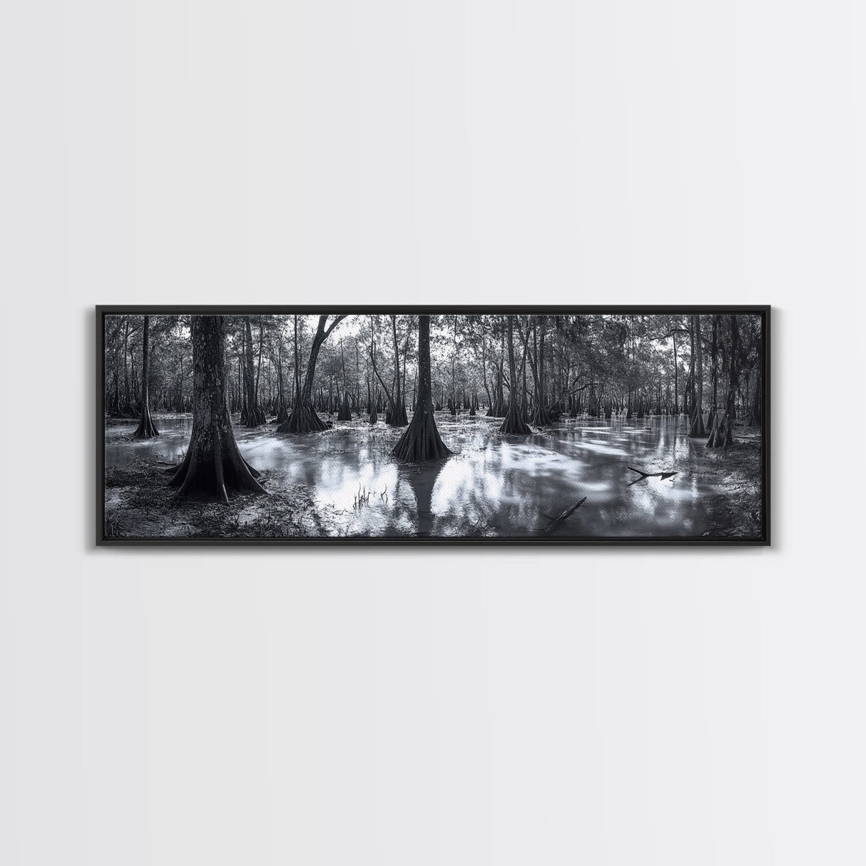 Swamp Roots, Cypress Trees, Flooded Forest, Framed Canvas Print, southern nature art, rustic lodge wall decor, moody woodland photography