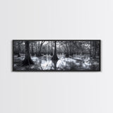 Swamp Roots, Cypress Trees, Flooded Forest, Framed Canvas Print, southern nature art, rustic lodge wall decor, moody woodland photography