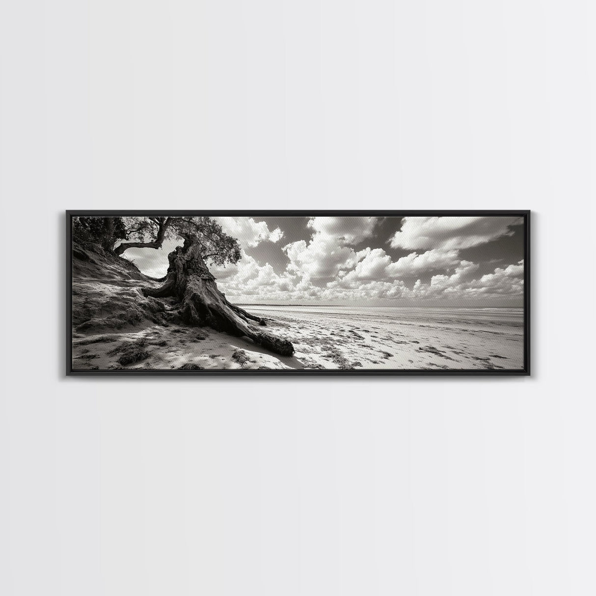 Coastal Tree Roots, Windswept Beach, Natural Form, Framed Canvas Print, Boho Wall Art, Entryway Decor, Beach House Aesthetic