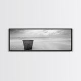 Seaside Metal Pail, Coastal Minimalism, Black White Art, Modern Bathroom Art, Framed Canvas Print, Tranquil Ocean Wall Decor