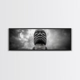 Tribal Totem Head, Cultural Wall Art, Primitive Sculpture Print, Monochrome Decor, Canvas Print, Office or Study Accent