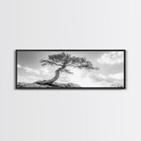 Lone Curved Tree, Zen Nature Print, Minimalist Landscape, Calming Decor, Framed Canvas Print, Bedroom Wall Statement