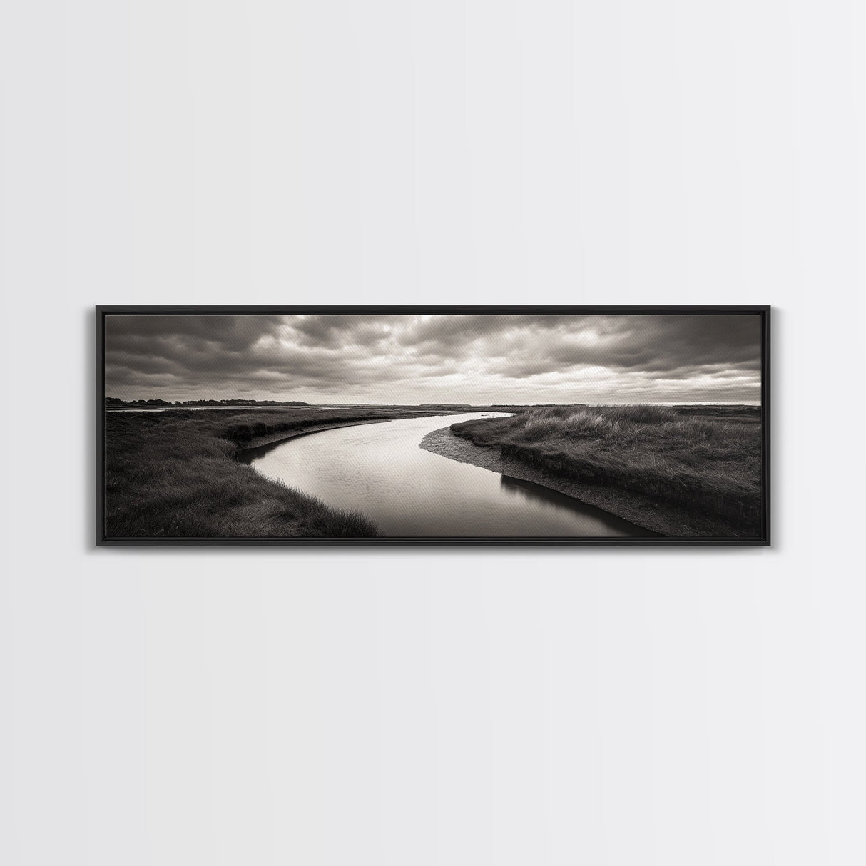 Serene River, Marsh Landscape, Calm Waters, Tranquil Nature, Framed Canvas Print, Minimalist Decor, Entryway Art, Fall Home Vibes