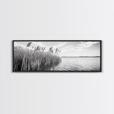Windy Reeds, Lakeside Breeze, Natural Grass Art, Monochrome Landscape, Canvas Print, Boho Living Room Decor, Botanical Minimalist Wall Art