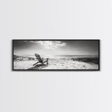 Coastal Chair, Black White, Seaside Decor, Beach Life, Framed Canvas Print, Coastal wall art, minimalist art, neutral tones, coastal room