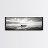 Ocean Sunset Orca, Tranquil Whale Scene, Marine Wildlife, Canvas Print, Minimalist Bathroom Decor, Coastal Bedroom Wall Art