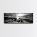Driftwood Fire, Coastal Sky, Ocean Mood, Fall Campfire, Framed Canvas Print, rustic lake decor, bohemian fireplace art, nature wall accent