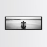 Still Canoe, Lake Mirror, Serene Water, Monochrome Boat, Framed Canvas Print, minimalist wall art, peaceful bedroom decor, boho lake style
