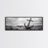Anchor Shore, Ocean Symbol, Coastal Rust, Nautical Fog, Framed Canvas Print, Bathroom Decor, Marine Wall Art, Minimalist Nautical Style