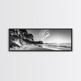 Forest Edge Beach, Coastal Sandscape, Sunset Sky, Canvas Print, Black and White Landscape, Coastal Living Room Art, Natural Vibes