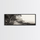 Forest Path, Misty Woods, Quiet Trail, Coastal Fog, Framed Canvas Print, Scandinavian Decor, Entryway Art, Minimal Nature Photography
