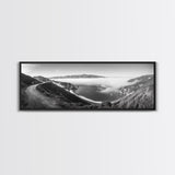 Mountain Road, Foggy Ocean View, Cliffside Drive, Framed Canvas Print, Scenic Wall Decor, Travel Photography, Modern Minimalist Art
