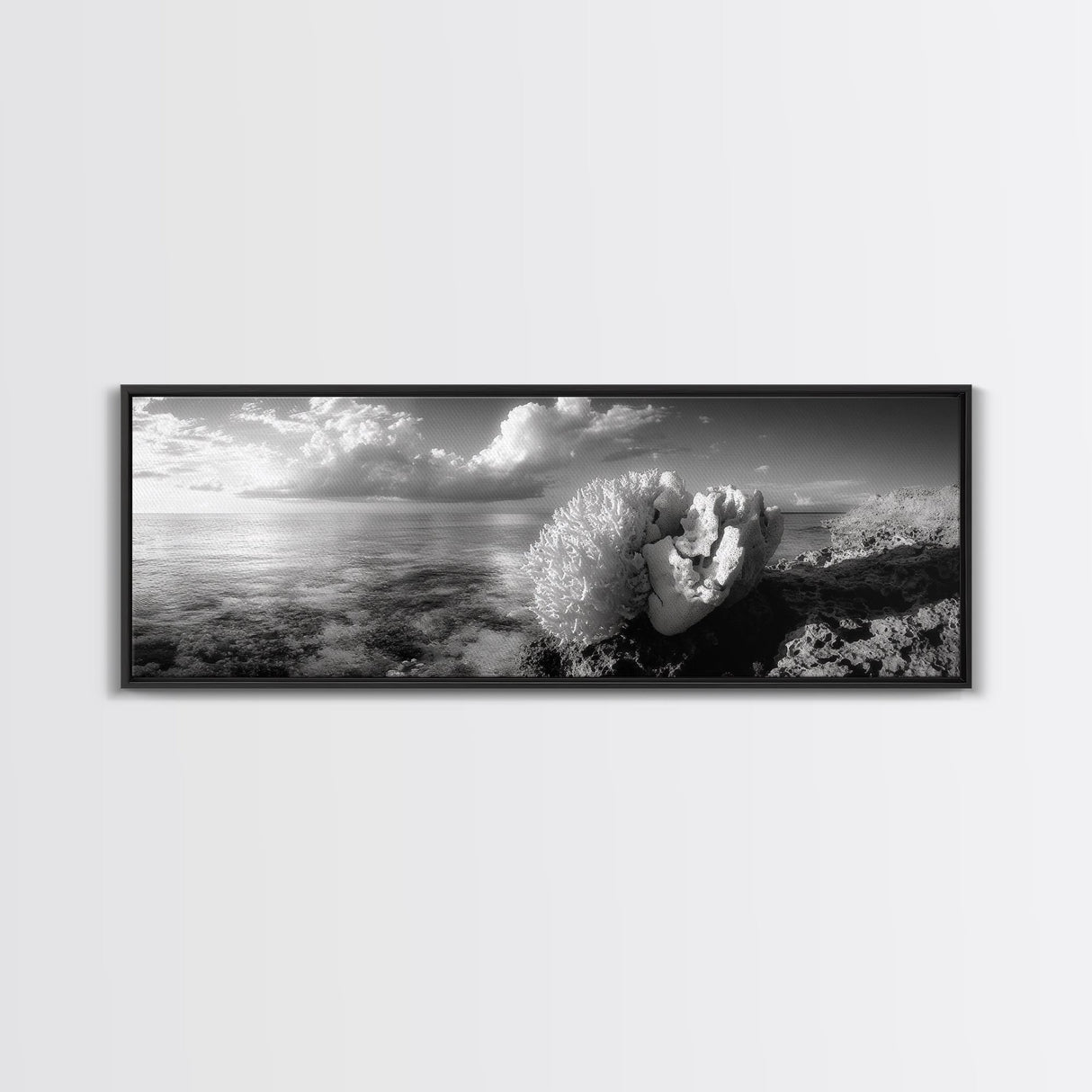 Sea Coral, Calm Ocean, Reef Textures, Framed Canvas Print, Coastal Bathroom Art, Monochrome Ocean Decor, Nature Photography Accent