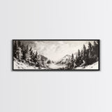 Snowy Pines, Winter Landscape, Woodland Valley, Fine Art Nature, Framed Canvas Print, Cabin Wall Art, Mountain Decor, Rustic Winter Scene