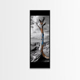 Painted Tree, Coastal Driftwood, Stormy Sky, Bold Texture – Framed Canvas Print, Beach House Decor, Abstract Nature Art, Rustic Minimalism