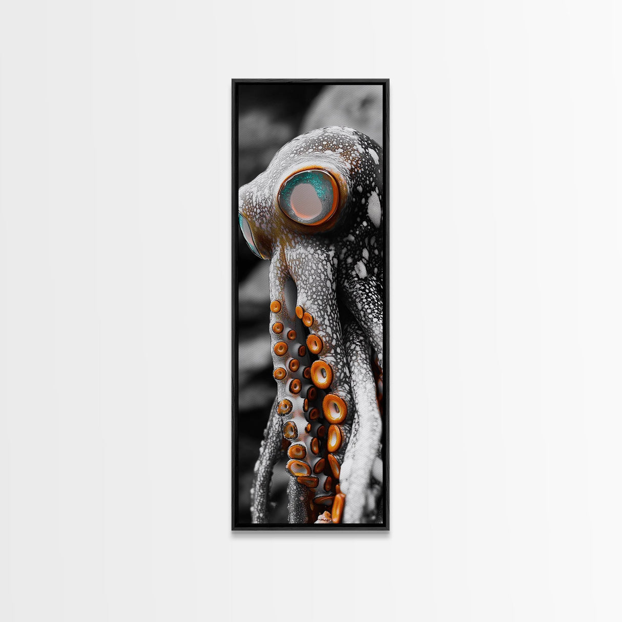 Octopus Closeup, Ocean Creature, Tentacle Texture, Framed Canvas Print, Marine Life Art, Nautical Bathroom Decor, Moody Coastal Wall Art