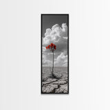 Red Bloom, Desert Flower, Solitary Beauty, Bold Nature, Framed Canvas Print, Dramatic Wall Art, Modern Bedroom Decor, Minimalist Botanical Art