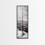 Ice Fishing Rod, Snow Adventure, Winter Sport, Framed Canvas Print, Man Cave Decor, Rustic Cabin Wall Art, Outdoor Lifestyle Photography