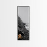 Foggy Cliffs, Coastal Rocks, Moody Ocean Photography, Canvas Print, Minimalist Seascape, Bathroom Decor, Calm Gray Tones, Nature Print