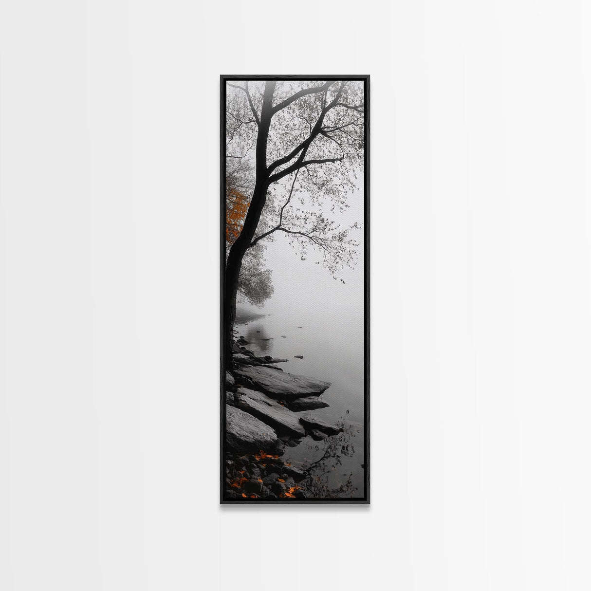 Foggy Lake, Autumn Forest, Peaceful Morning Landscape, Canvas Print, Minimalist Wall Art, Zen Bedroom Decor, Serene Fall Artwork