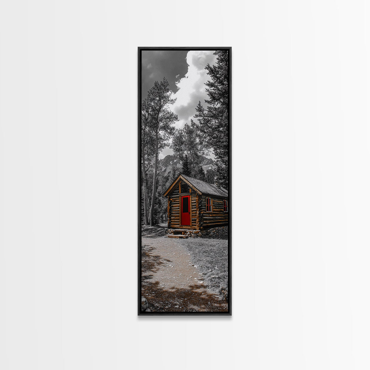 Log Cabin, Red Door, Mountain Home, Cozy Retreat, Framed Canvas Print, Rustic Wall Art, Lodge Decor, Fall Cabin Vibes, Country Living