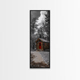 Log Cabin, Red Door, Mountain Home, Cozy Retreat, Framed Canvas Print, Rustic Wall Art, Lodge Decor, Fall Cabin Vibes, Country Living