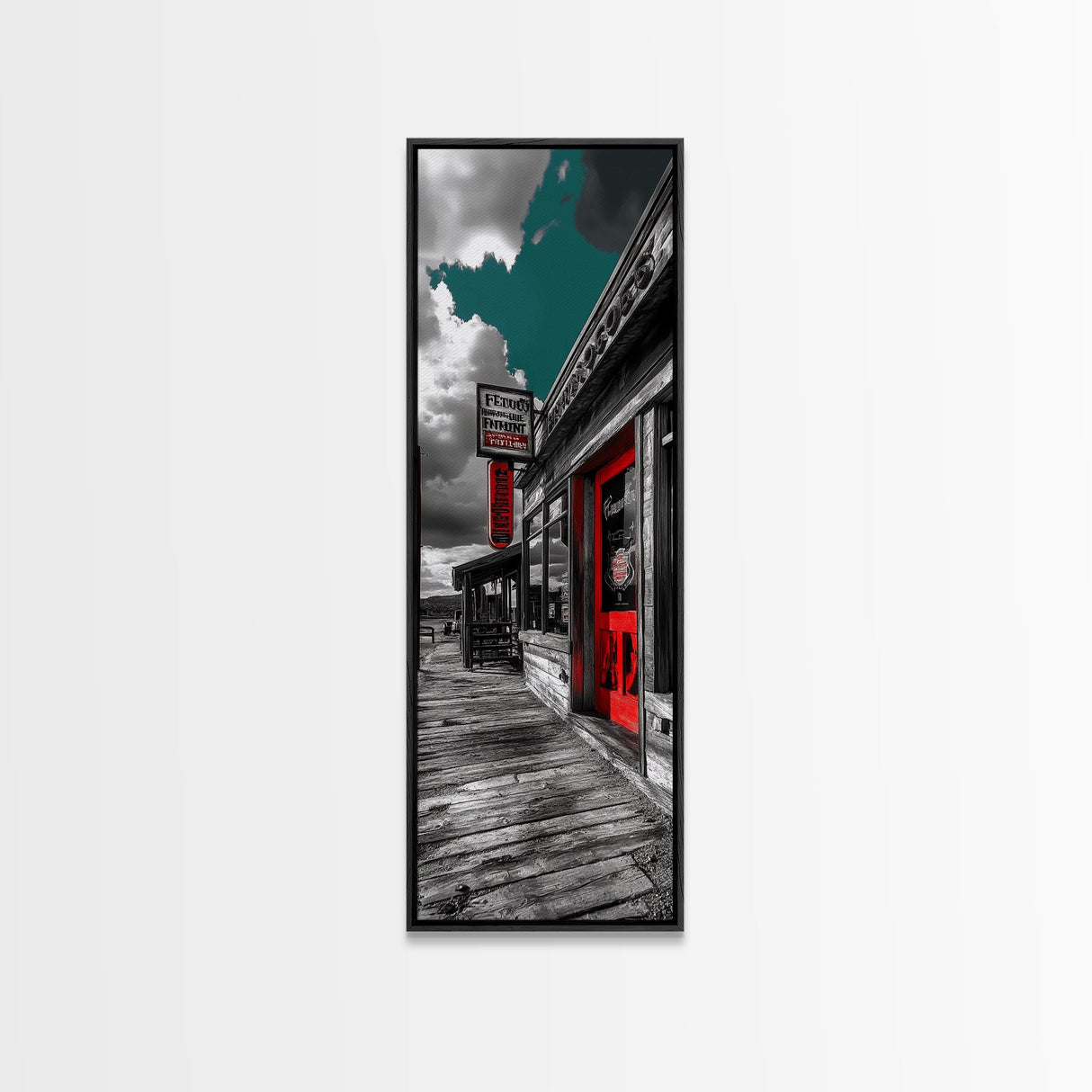 Wild West, Red Door, Desert Town, Saloon Art, Framed Canvas Print, Cowboy Wall Art, Western Decor, Rustic Bar Style, Americana Vibes