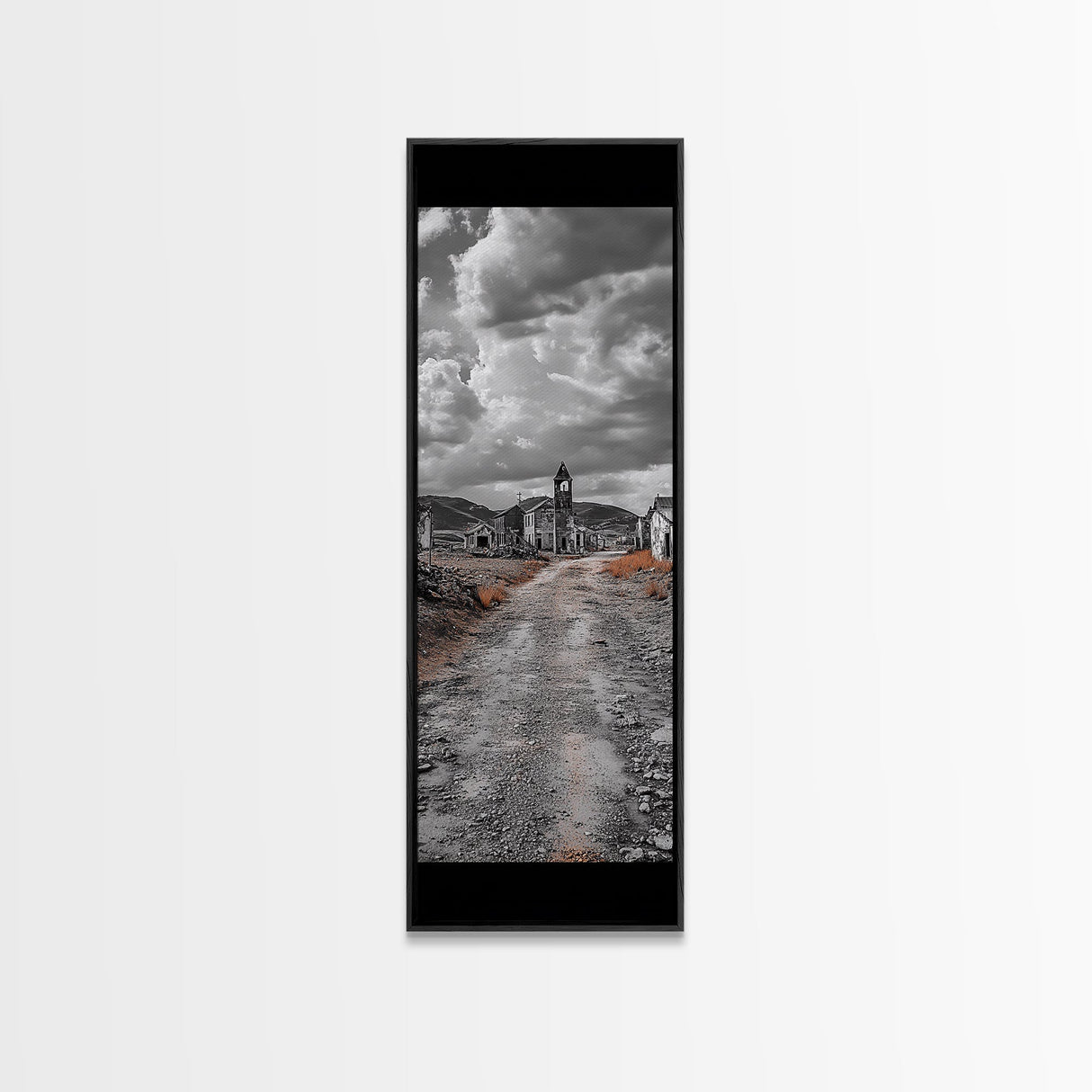 Abandoned Town, Haunted Path, Deserted Village, Ghost Ruins, Framed Canvas Print, Dark Wall Art, Rustic Halloween Decor, Moody Photography