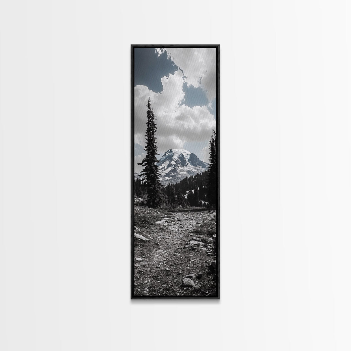 Mountain Landscape, Trail Pathway, Cloudy Sky, Nature Photography, Canvas Print, Rustic Cabin Decor, Adventure Hiker Wall Art