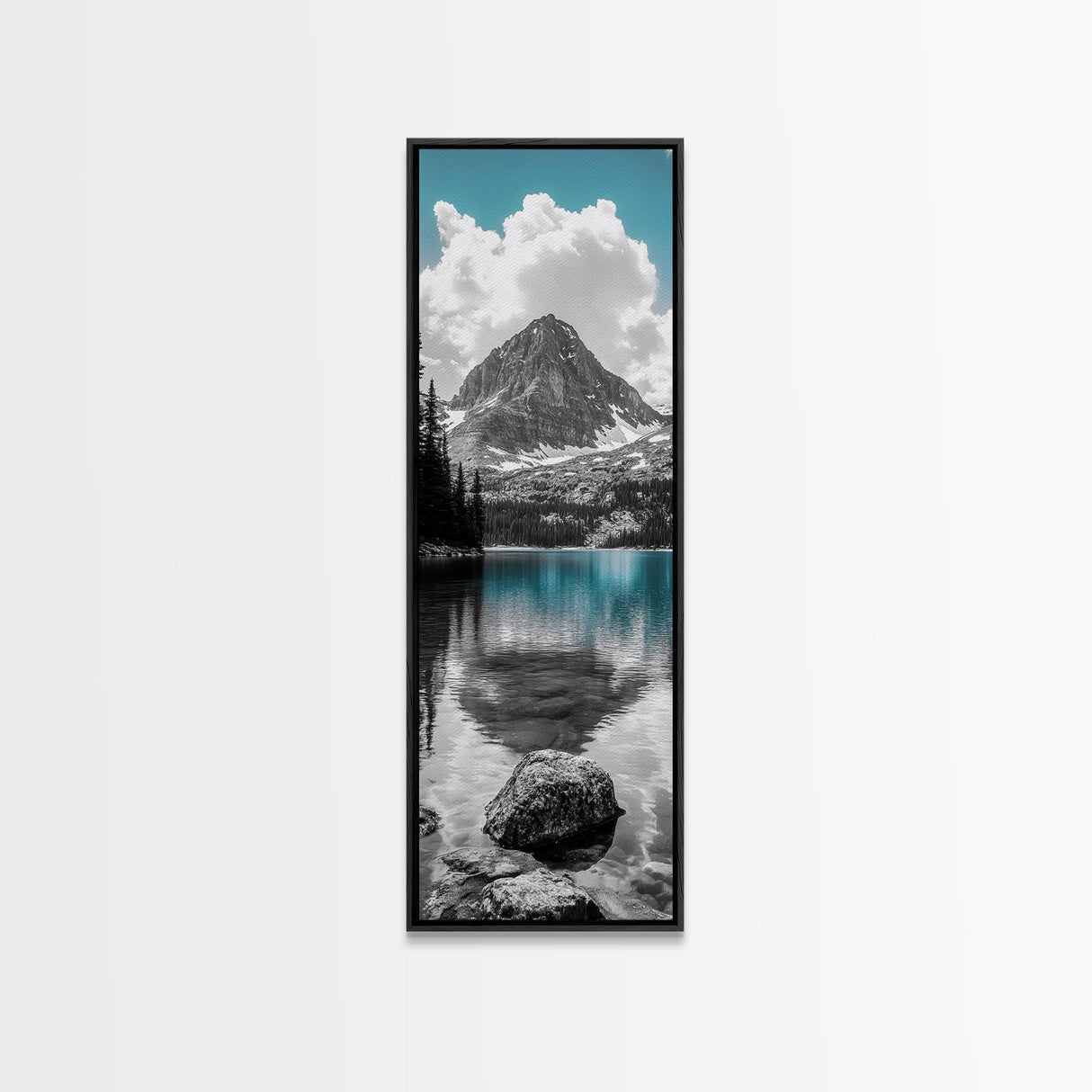 Lake Reflection, Blue Water, Mountain View, Nature Serenity, Canvas Print, Minimalist Wall Art, Bedroom Landscape Decor, Coastal Wall Art