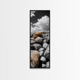Golden Boulder, Rock Field, Dramatic Sky, Earth Tone Print, Framed Canvas Print, Nature Inspired Decor, Autumn Entryway Artwork