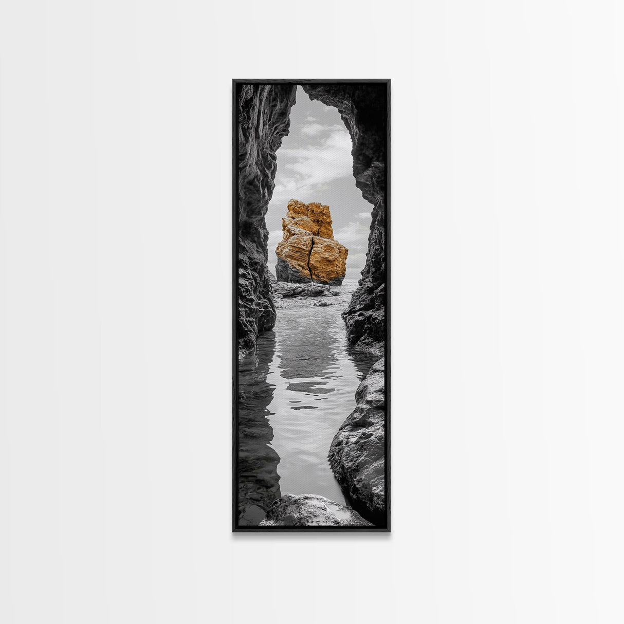 Sea Arch, Golden Rock, Coastal Focus, Minimalist Cliff Scene, Canvas Print, Living Room Decor, Ocean Photography, Nature Framed Art
