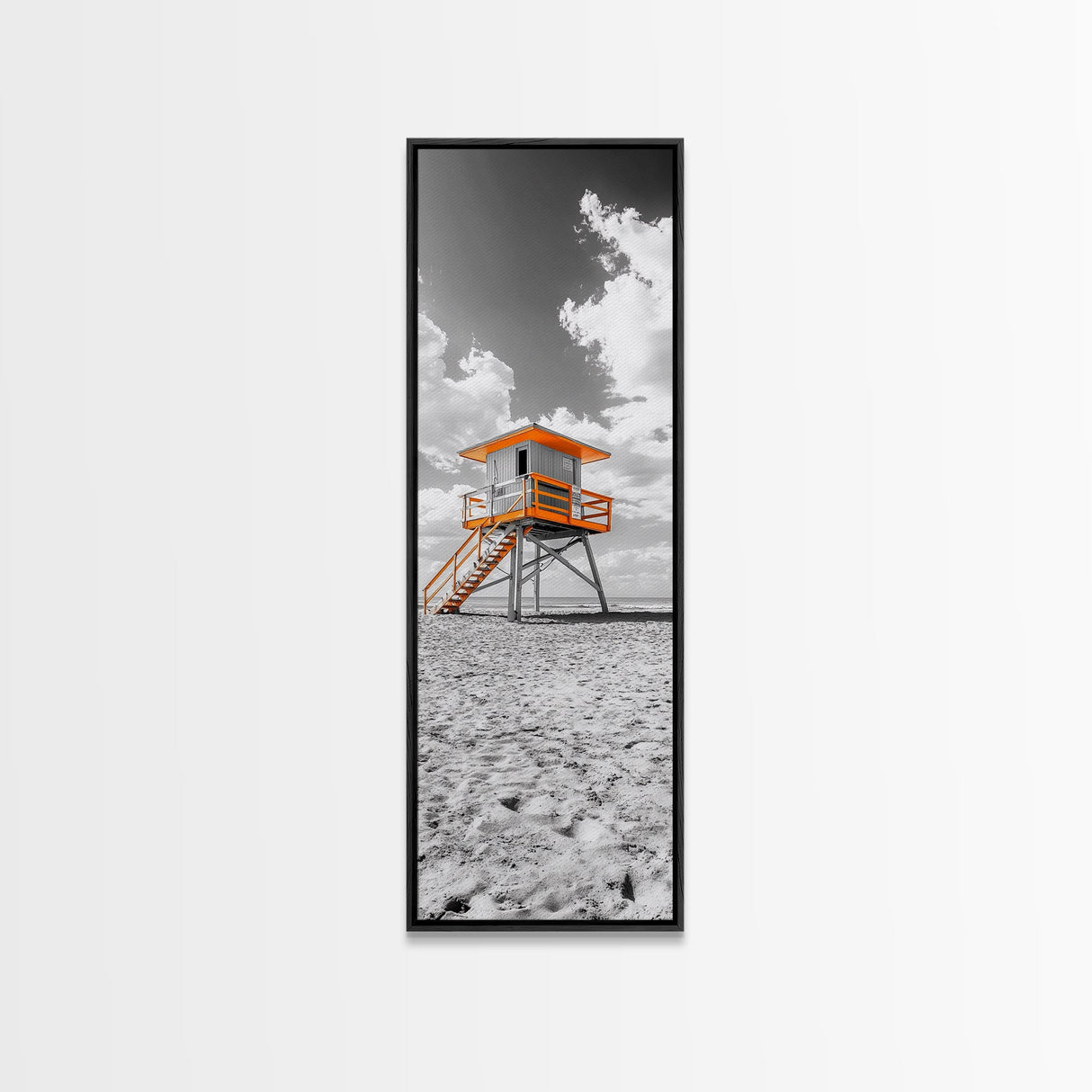 Lifeguard Tower Beach, Summer Vibes, Ocean Escape, Coastal Charm, Framed Canvas Print Bathroom Wall Art, Bold Minimalist Seaside Art