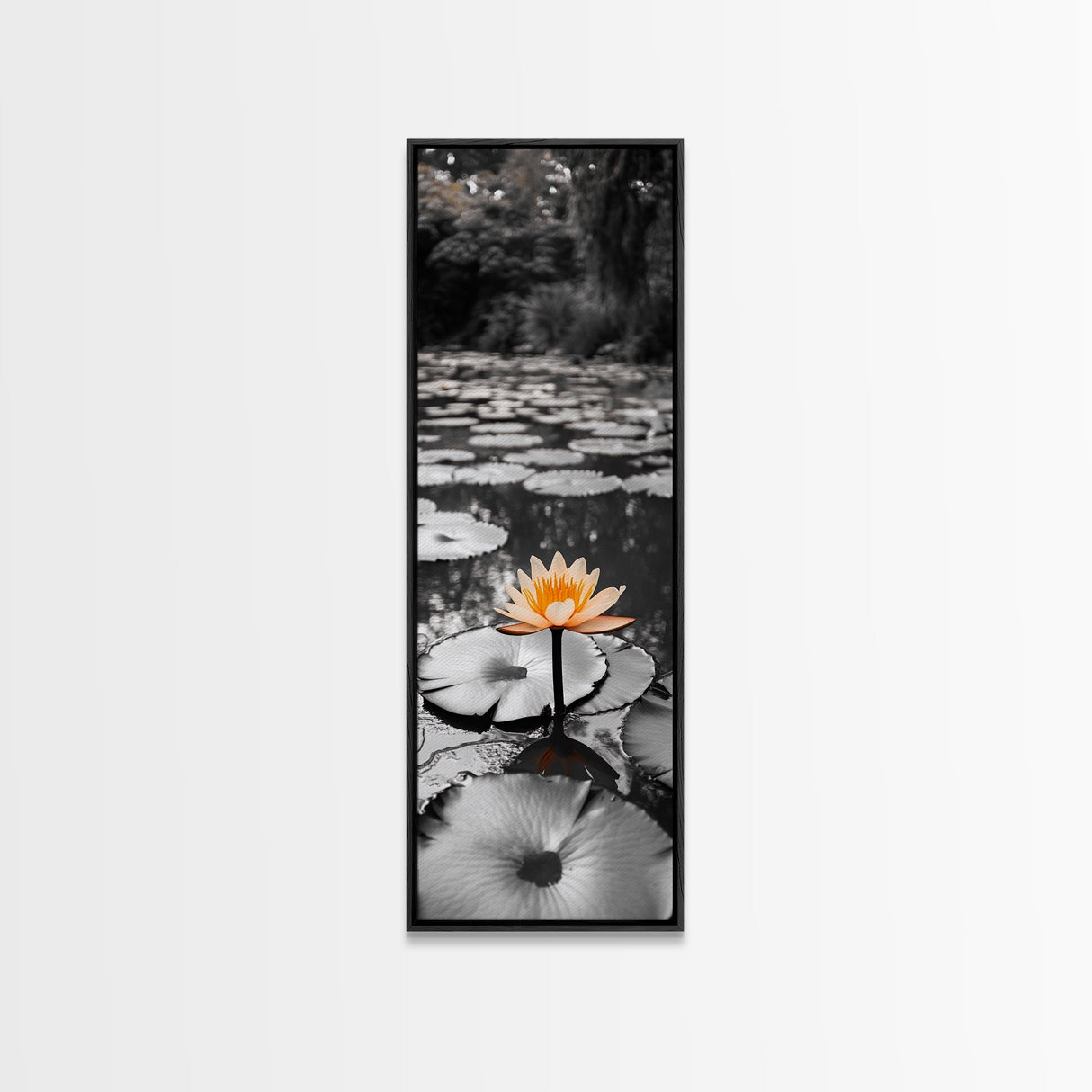 Orange Water Lily, Peaceful Pond Scene, Nature Reflection, Elegant Bloom, Framed Canvas Print Zen Bathroom Wall Art, Botanical Decor