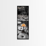 Orange Water Lily, Peaceful Pond Scene, Nature Reflection, Elegant Bloom, Framed Canvas Print Zen Bathroom Wall Art, Botanical Decor