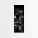 Loon Bird, Red Eye, Monochrome Wildlife, Nature Framed Canvas Print, modern living room wall art, black and white animal art