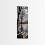 Swamp Trees, Moody Waters, Golden Lilies, Reflective Pond, Framed Canvas Print, Autumn Wall Art, Nature Decor, Living Room Landscape