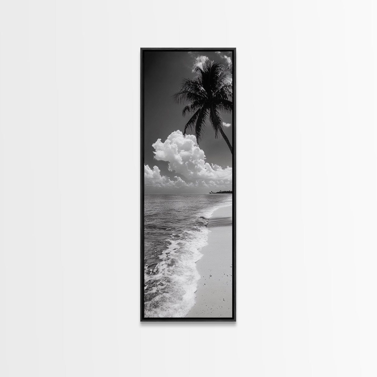 Tropical Palm, Beach Scene, Coastal Vibes, Framed Canvas Print, Relaxing Ocean Art, Bathroom Wall Decor, Minimalist Seaside Landscape