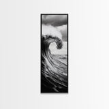Ocean Wave, Monochrome Surf, Nature Power, Dramatic Sea, Framed Canvas Print, Coastal Wall Decor, Modern Bathroom Art, Minimalist Ocean Art