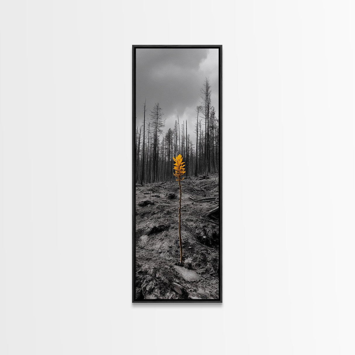 Lone Sprout, Forest Renewal, Emotional Nature Scene, Moody Landscape Art, Framed Canvas Print, Autumn Wall Decor, Rustic Nature Style