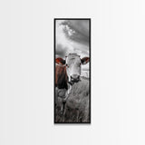Curious Cow Portrait, Rustic Farmhouse Decor, Country Field Vibe, Framed Canvas Print, Western Wall Art, Kitchen or Dining Room Accent