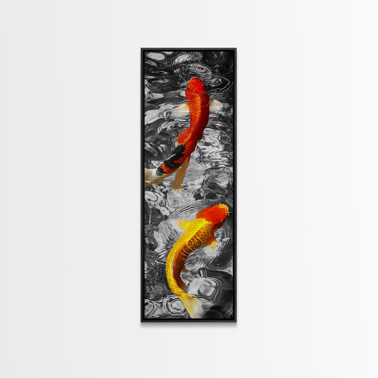 Koi Fish Art, Zen Water Decor, Tranquil Living Room Accent, Japanese Minimalist Style, Framed Canvas Print, Peaceful Bathroom Wall Art