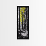 Forest Path Print, Yellow Tree Glow Art, Nature Lover’s Retreat, Framed Canvas Print, Fall Woodland Living Room Wall Decor, Moody Landscape