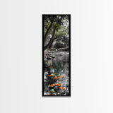 Koi Pond, Peaceful Water, Zen Garden Vibes, Orange Fish, Reflective Nature, Framed Canvas Print, Serene Bedroom Wall Art, Living Room Art